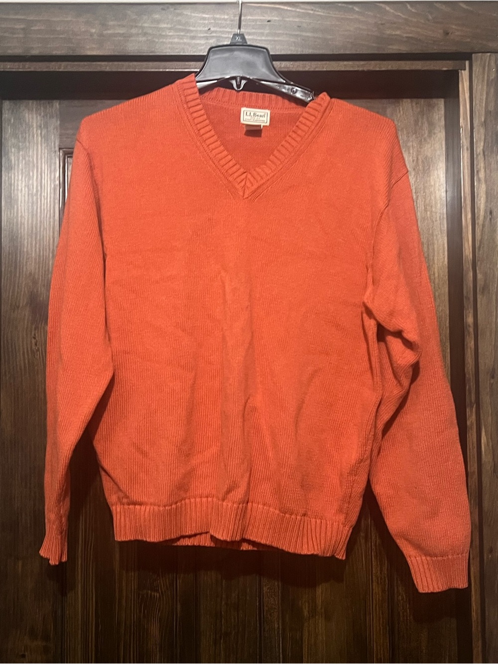 L.L. Bean Men’s V-Neck Sweater in Orange 100% cotton HEAVY